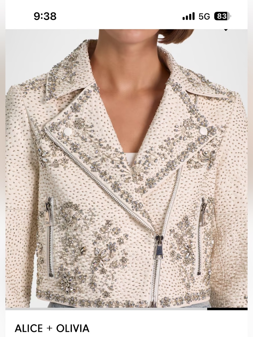 Alice + Olivia Embellished Cream Beaded Moto Jacket